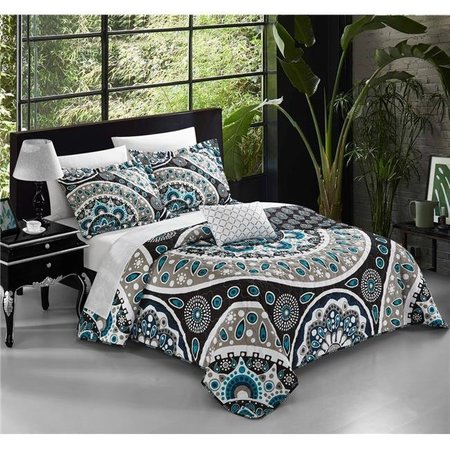 CHIC HOME Chic Home QS5287-BIB 8 Piece Paraiba Contemporary Geometric Patterned Bed Reversible Quilt Cover Bedding with Decorative Pillows Shams; Queen - Black QS5287-BIB-US